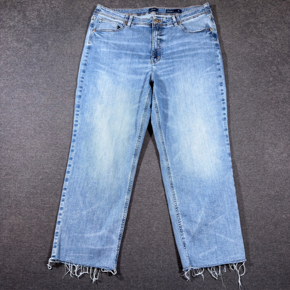 J. Jill High Rise Straight Leg Crop Jeans Womens 14R Blue Raw Hem Denim Boho Mom
